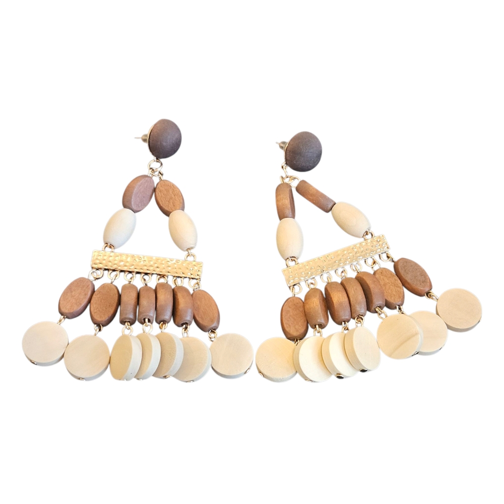 NWT - Gorgeous Boho Wooden Chandelier Earrings Multicolored - Picture 2 of 8